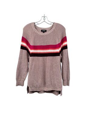 Express Womens Striped Knit Sweater Long Sleeve Mauve/Multi Size Small